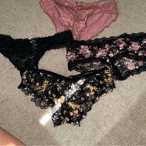 Floral Lace Panty Set - Black, Pink, and Floral